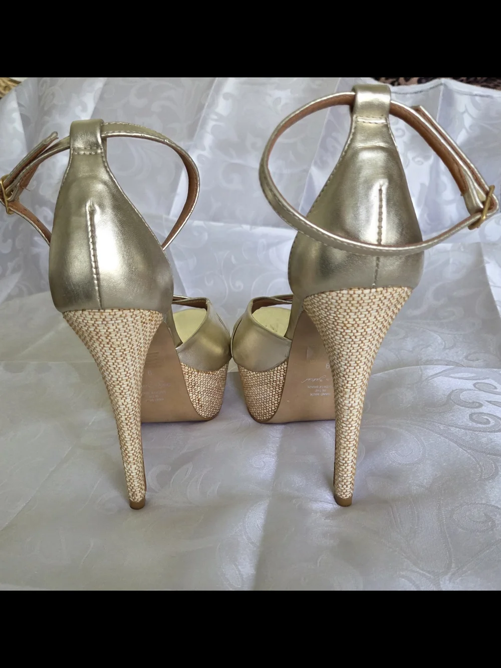 Metallic Gold Platform Ankle-Strap Heels